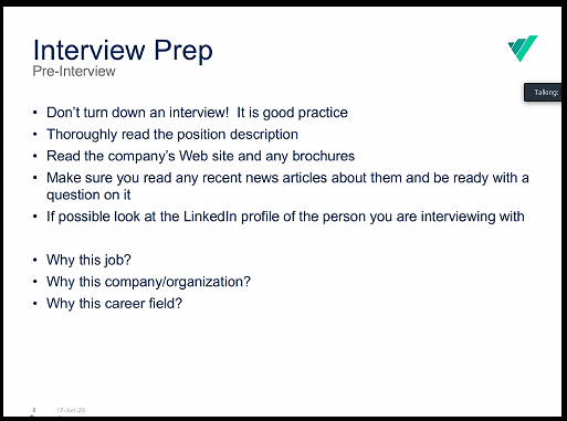 Interview Prep List Presentation Screen Shot